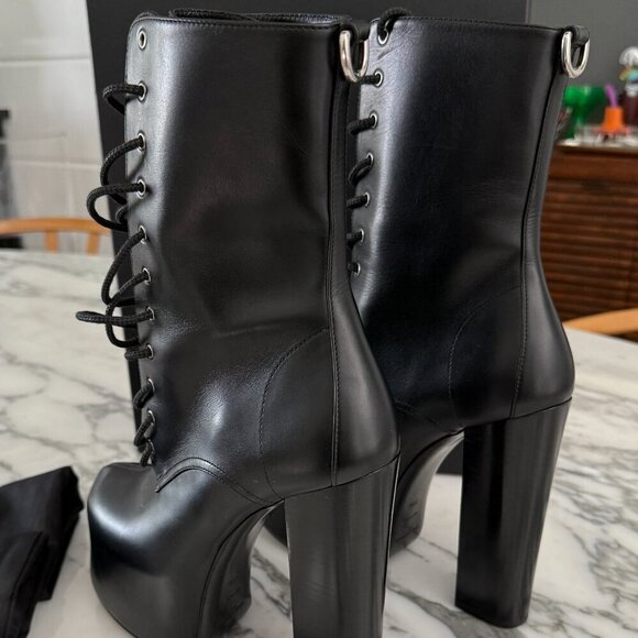 YSL Saint Laurent 690765 Women's Mina 95 Black Platform Leather Boots sz 38.5 - Picture 14 of 15